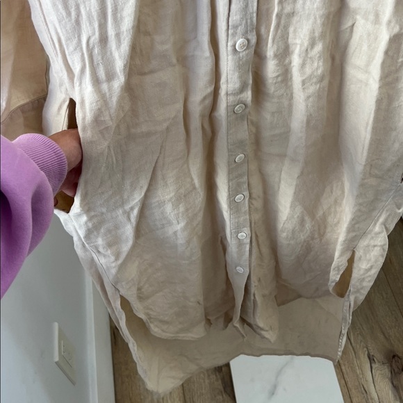 Emerson Fry Midi 100% Linen Shirtdress Button Down in Beige Almond XS $248 - Picture 8 of 11